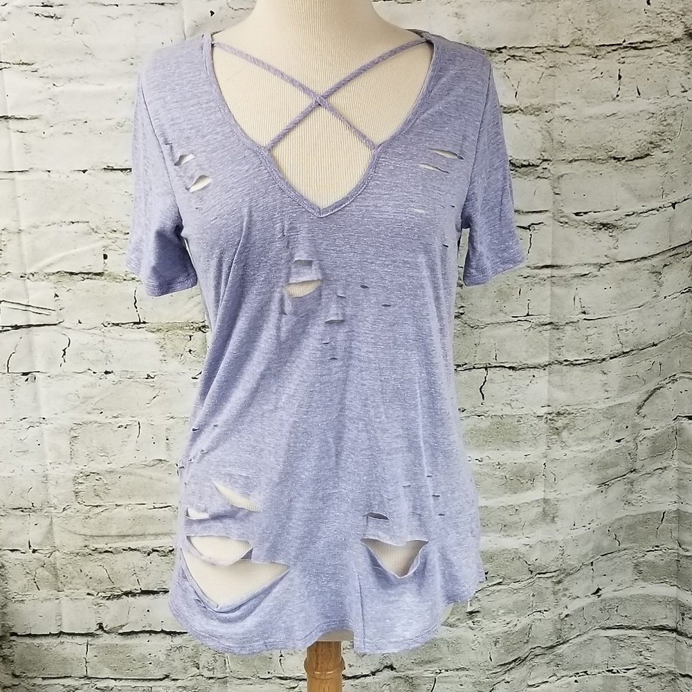 SALE ! NWT Distressed Blue X Neck Tee NEW S M L